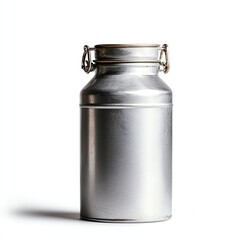 A classic metal milk canister with a sturdy handle, perfect for rustic or vintage themes, isolated on a white background.