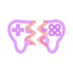 Neon broken game controller icon Illustration with purple colour. Glowing broken game controller icon png for download Royalty free neon game over icon vector image