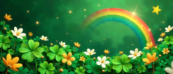Boho Scandinavian Green Rainbows Shamrocks St. Patrick's Day Design