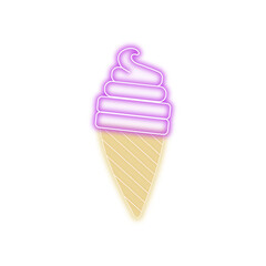 Neon ice cream Illustration with cone. Glowing ice cream icon png for download Royalty free neon cone ice cream vector image