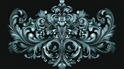Elegant Teal Baroque Floral Design Ornament