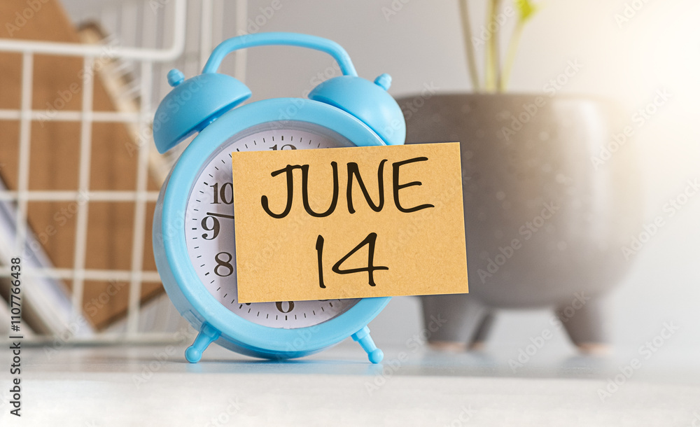 Poster hand writing text pay date on calendar date june 14 and underline it. payment due date