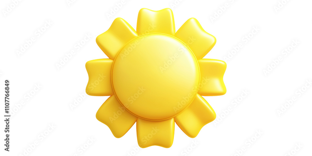 Poster yellow sun symbol with rounded rays isolated on transparent background