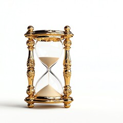 An elegant golden hourglass on a white isolated background, symbolizing the passage of time and the importance of time management in daily life.