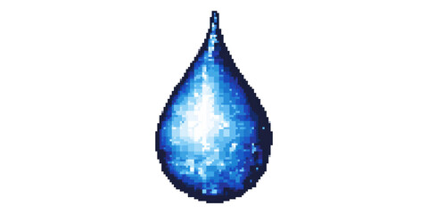 Obraz premium Blue Water Droplet Icon In Pixel Art Style Isolated On Transparent Background