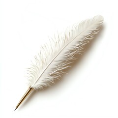 Elegant white feather pen with a golden tip, isolated on a clean white background, ideal for writing and creative projects.
