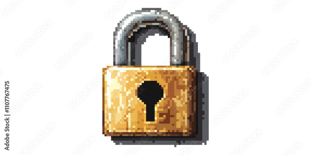 Aufkleber golden lock icon with keyhole in pixel art style isolated on transparent background