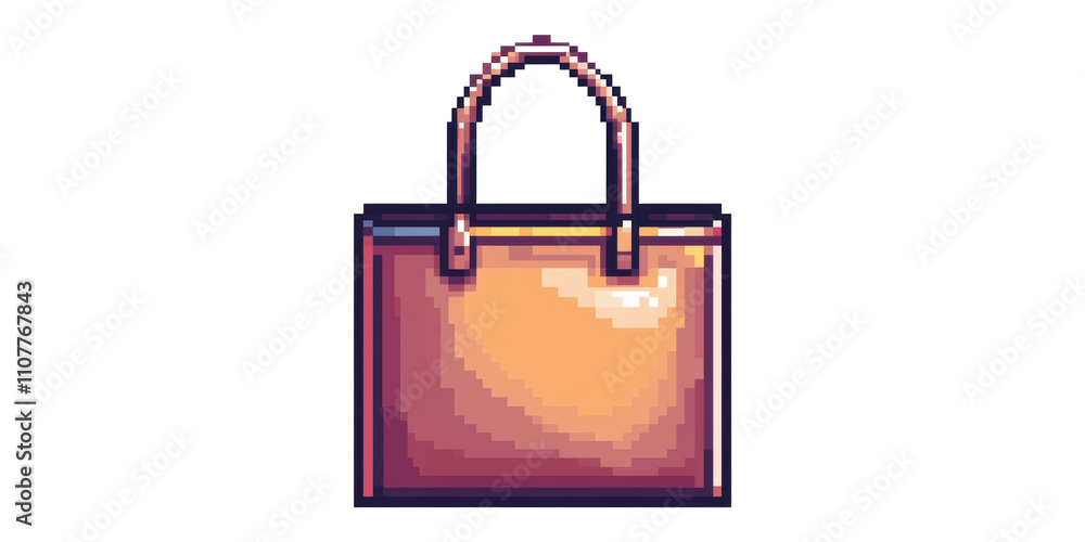 Poster elegant handbag with handle in pixel art style isolated on transparent background