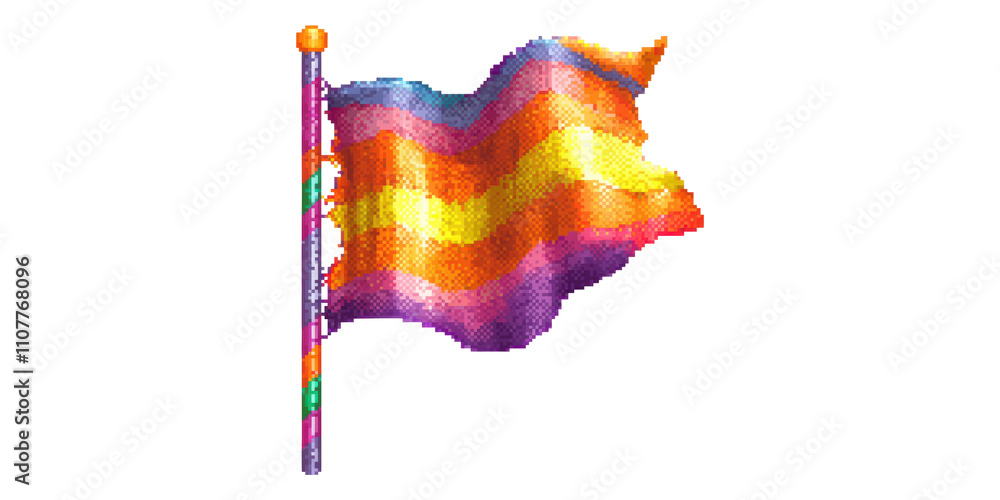 Poster rainbow pride flag in pixel art style isolated on transparent background