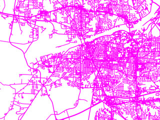 Obraz premium Abstract Neon Road Network Overlay of Tuscaloosa Alabama, USA in Bright Pink.