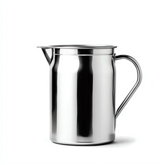 A sleek stainless steel pitcher with a shiny surface, perfect for serving beverages