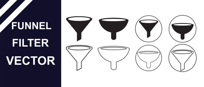 set of silhouette Funnel and filter icon. vector illustration.
