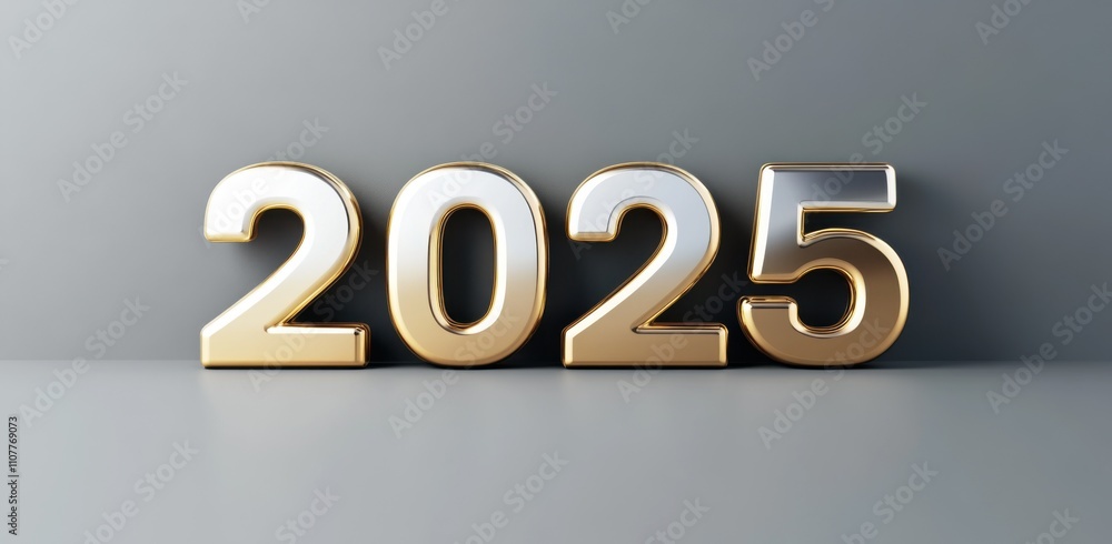 Poster the numbers 2025 in gold on a gray background. the design is simple yet modern. this design gives a 