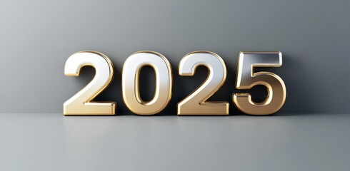 The numbers 2025 in gold on a gray background. The design is simple yet modern. This design gives a modern and sophisticated look to the New Year celebration or any special event concept.