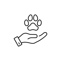 Animal Paw and Human Hand Linear Icon. Animal Donation, Care and Protection concept. Adoption of Pets, Shelter, Charity Line Icon. Animal welfare