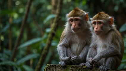 Obraz premium Monkeys at the Sacred Forest Sanctuary, Ubud, Bali.