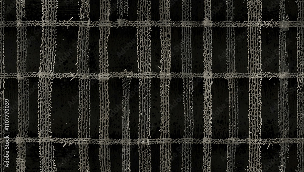 Poster monochrome distressed knit texture with broken geometric pattern.