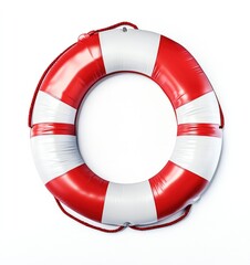 Red and white life preserver isolated on white background.