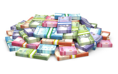 Piles of Chilean Peso banknotes.