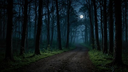 Obraz premium Moonlit path leading through the woods.