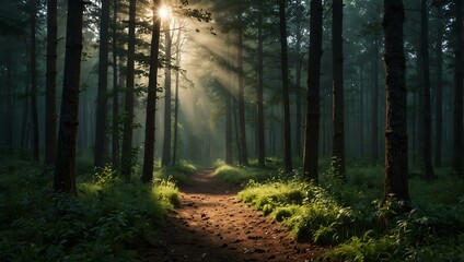 Naklejka premium Morning in a forest.