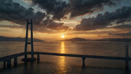 Morning sunrise with cloudy sky at Penang Bridge, Malaysia.
