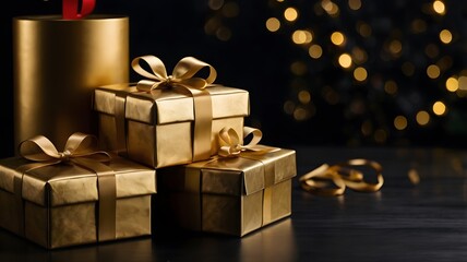 gold stacked gift box copy space