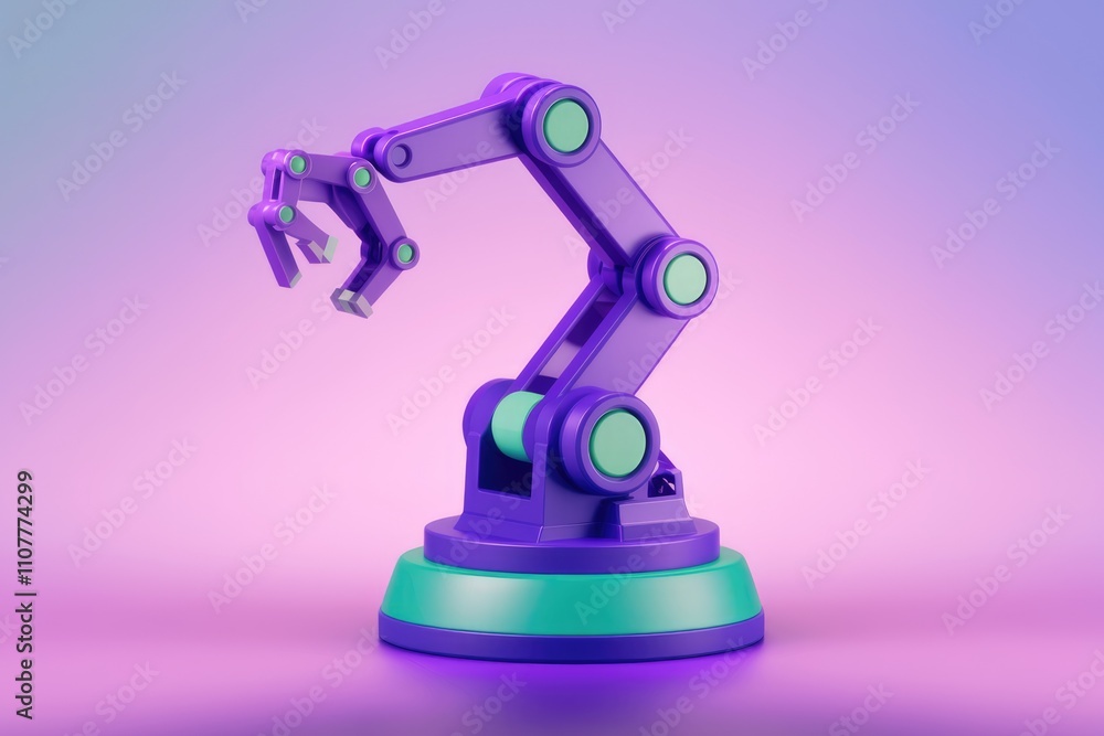 Aufkleber a vibrant purple robotic arm with a teal base showcasing advanced technology and automation