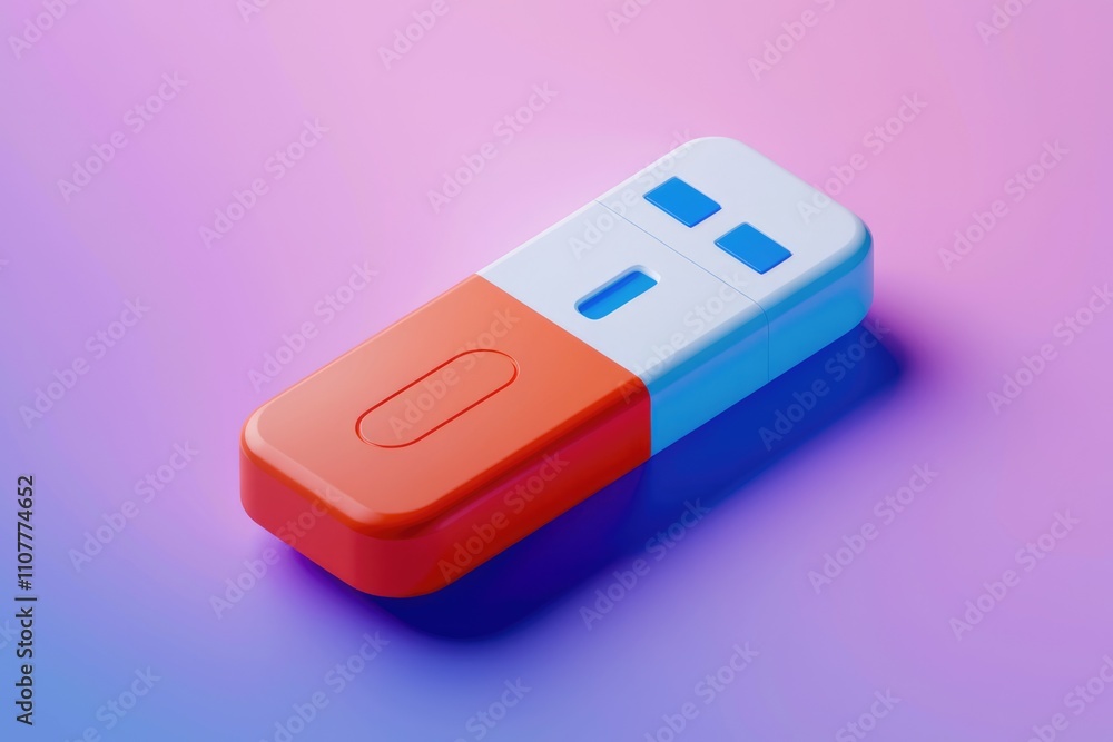 Poster A 3D render of a colorful capsule shaped device with buttons  likely a remote or gadget