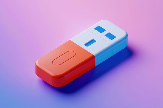 A 3D render of a colorful capsule shaped device with buttons  likely a remote or gadget