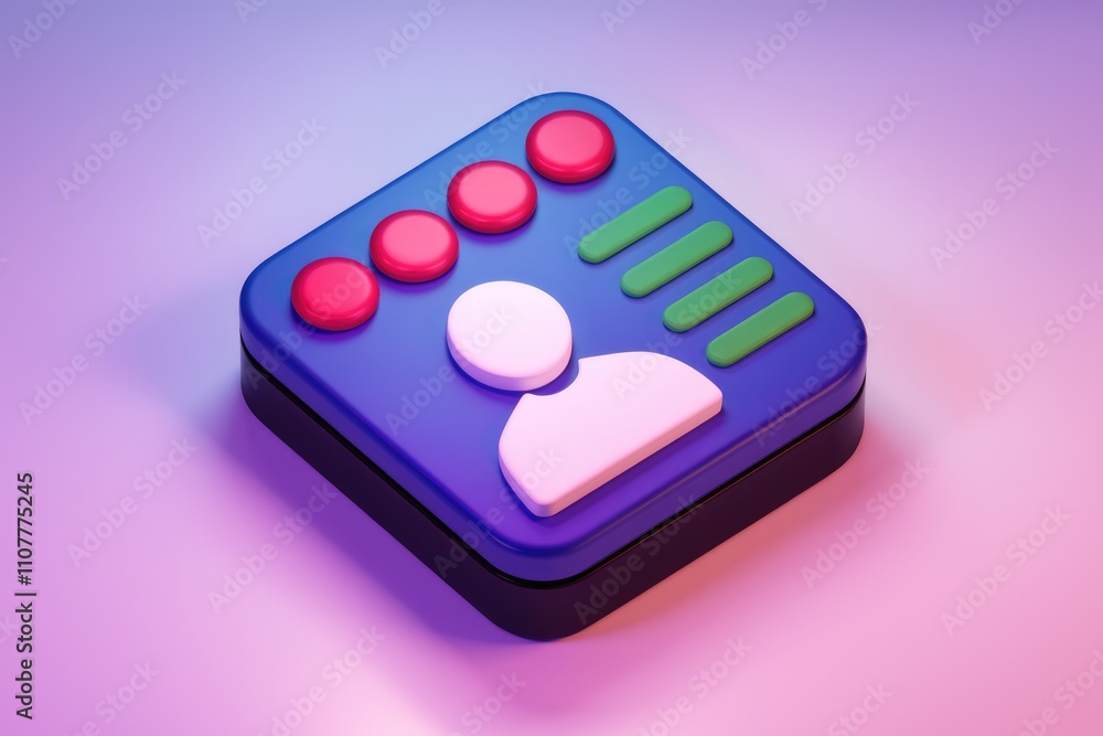 Poster 3D render of a user profile icon with progress indicators  representing user data or activity
