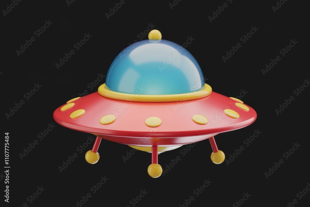 Poster cartoon ufo spaceship red and blue isolated on transparent background. cute and playful design