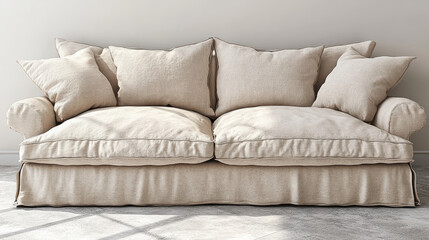 Cozy beige sofa with plush cushions, perfect for modern living rooms