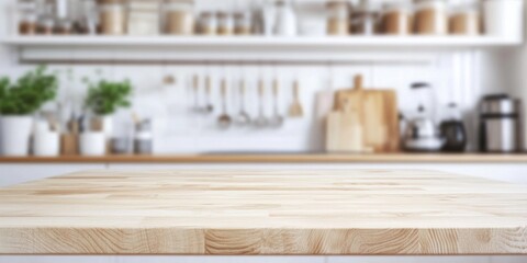 Close-up wooden table top kitchen is made light-colored Empty beautiful wood
