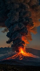 Fototapeta premium Mount Etna erupting with flowing lava.
