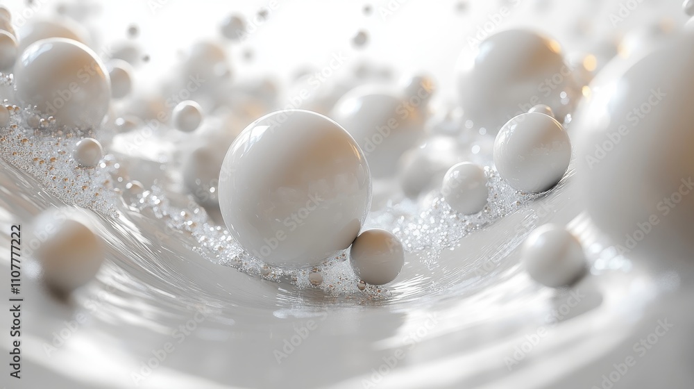 Poster a mass of flowing spheres with white background 3d rendering