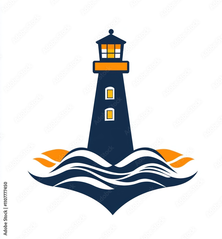 Poster here's a description and keywords for your image.. lighthouse icon a stylized lighthouse stands on w