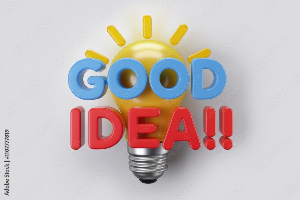 Leinwandbilder 3d rendering of a light bulb with the words 'good idea!' signifying innovative thinking