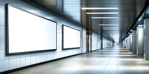 Obraz premium Long corridor high ceiling white walls floor is empty mockup Banner