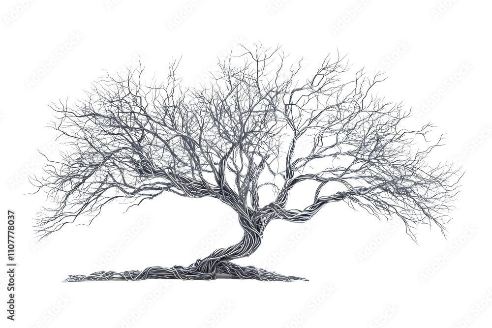 Poster a striking, intricate tree with sprawling branches and a complex network of roots, showcasing its un