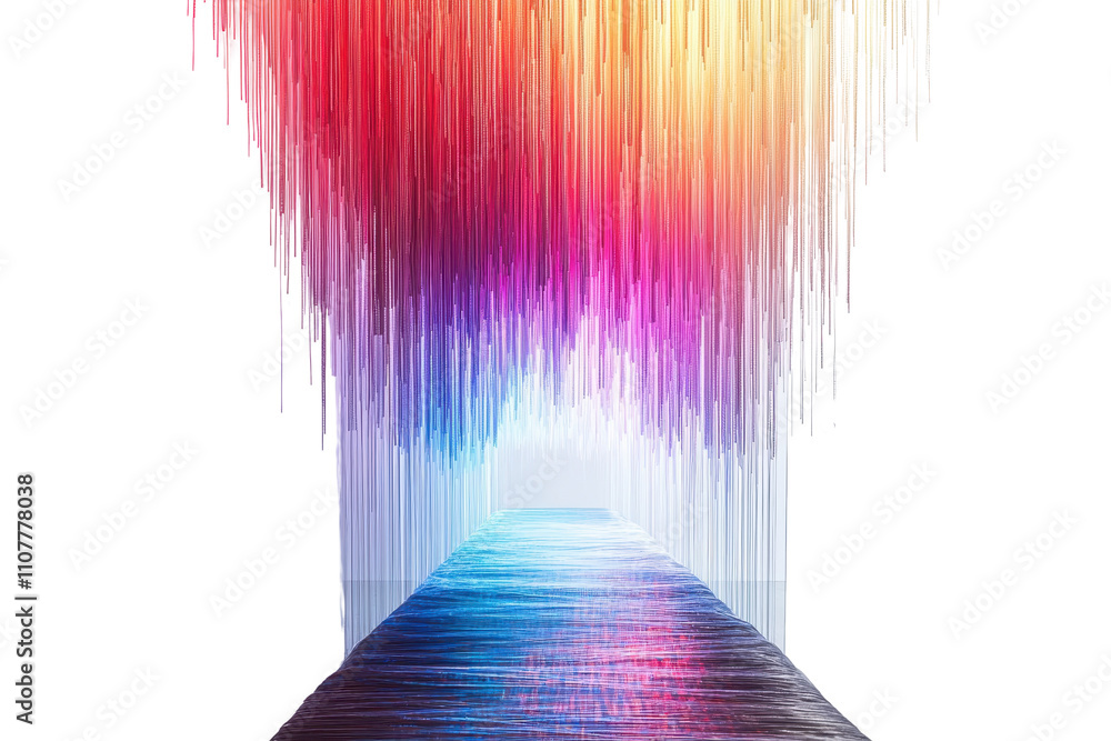 Poster a vibrant, cascading display of colorful light appears to form a pathway leading into a luminous hor