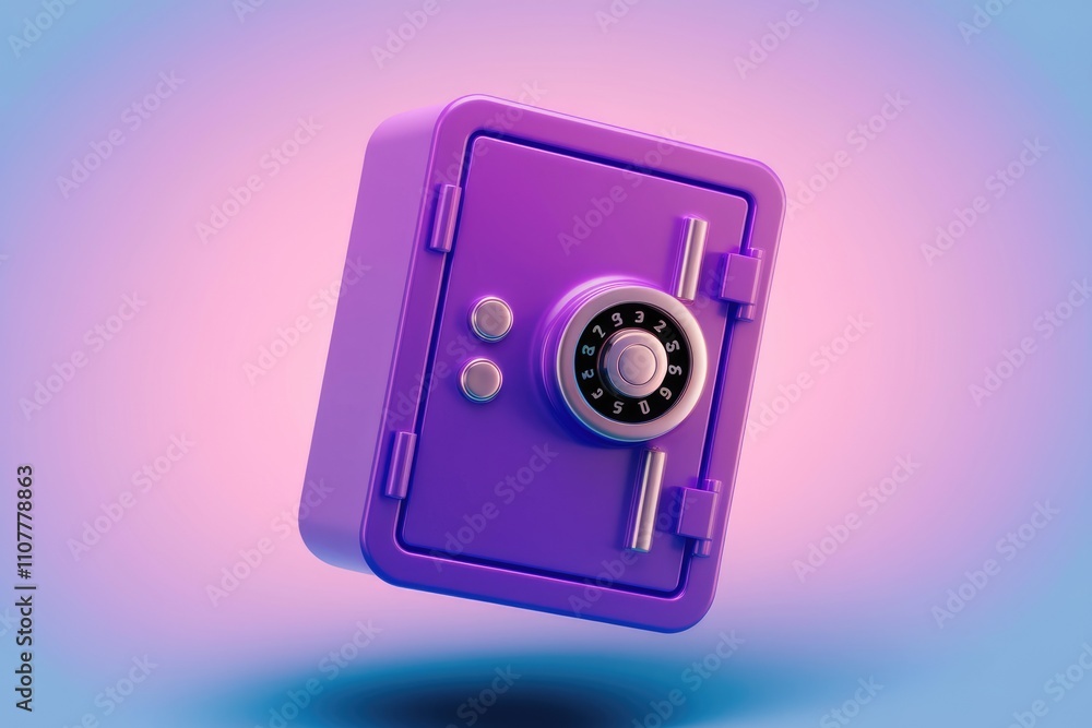 Aufkleber A purple safe with a combination lock   a 3D rendering of security