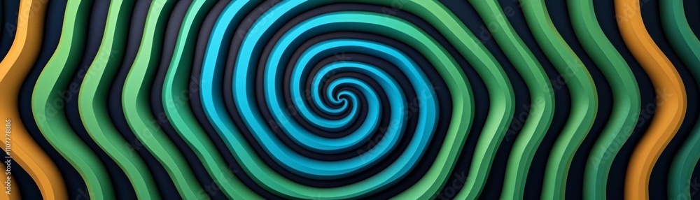 Poster vibrant abstract swirl pattern in blue, green, and orange creating a captivating visual dynamic.