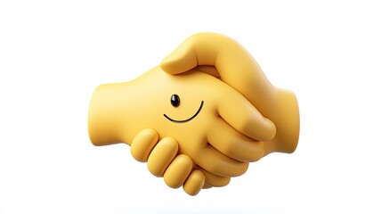A cheerful handshake between two cartoonish yellow hands symbolizes unity and partnership.