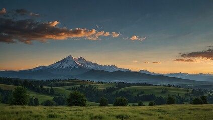 Fototapeta premium Mountain landscape with a serene and peaceful view.