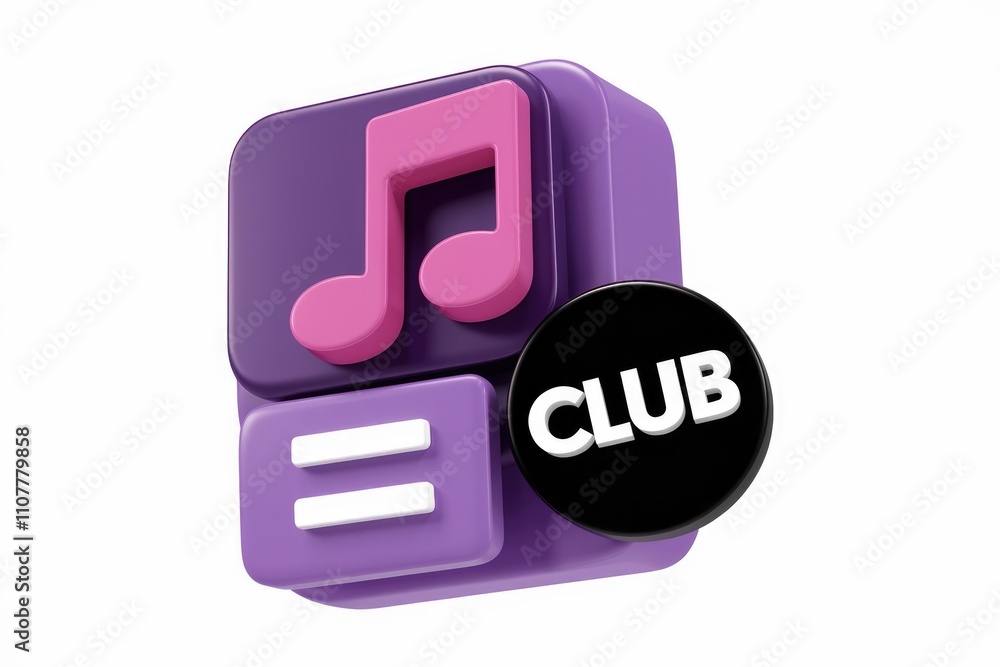 Poster 3d render of a music club app icon with a purple and pink color scheme