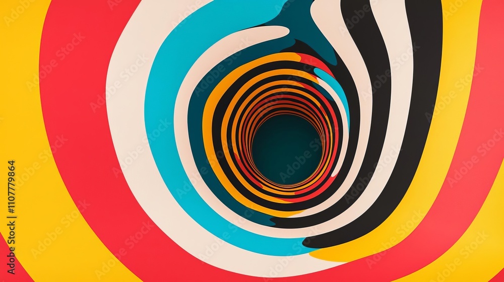 Poster vibrant abstract spiral design in bold colors creating depth and movement.