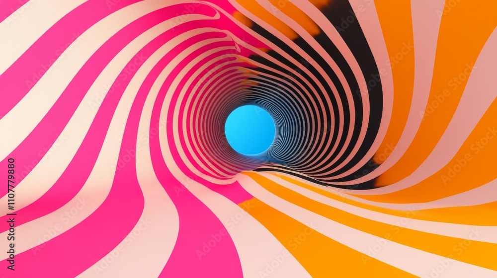Poster colorful abstract tunnel design with wavy stripes creating a sense of depth and motion.