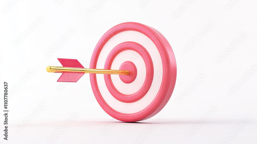 Poster a close-up of a pink target with a gold-tipped arrow embedded in the center, symbolizing focus and a