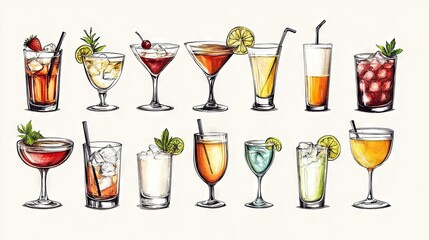 A vibrant assortment of cocktails, showcasing diverse colors and garnishes, ideal for any celebration.